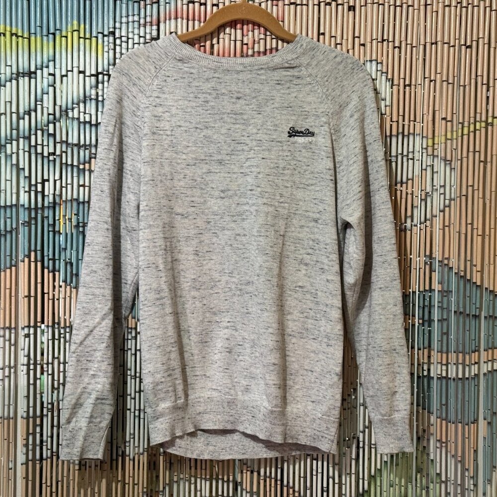 Superdry Orange Label Long Sleeve Crew Neck Cotton Sweater Jumper, Grey, L